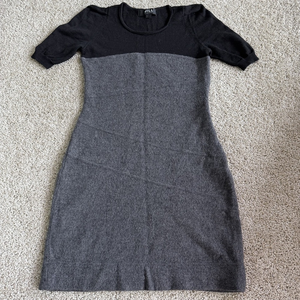 Jill By Jill Stuart Dress Womens 9 Gray Colorblock Half Sleeve Sweater Knee